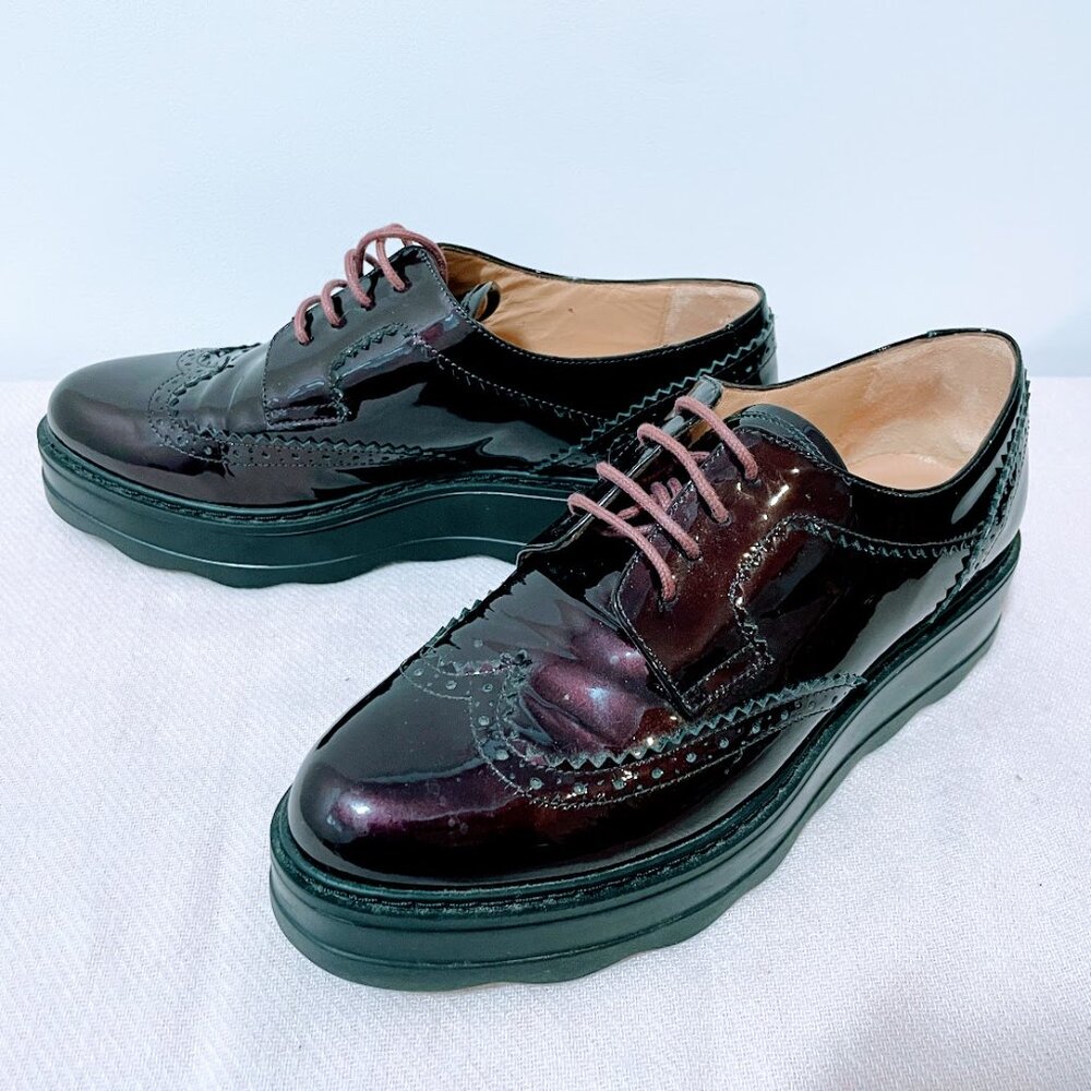 Casual Burgundy Patent Leather Lace-Up Oxford Shoes size 38